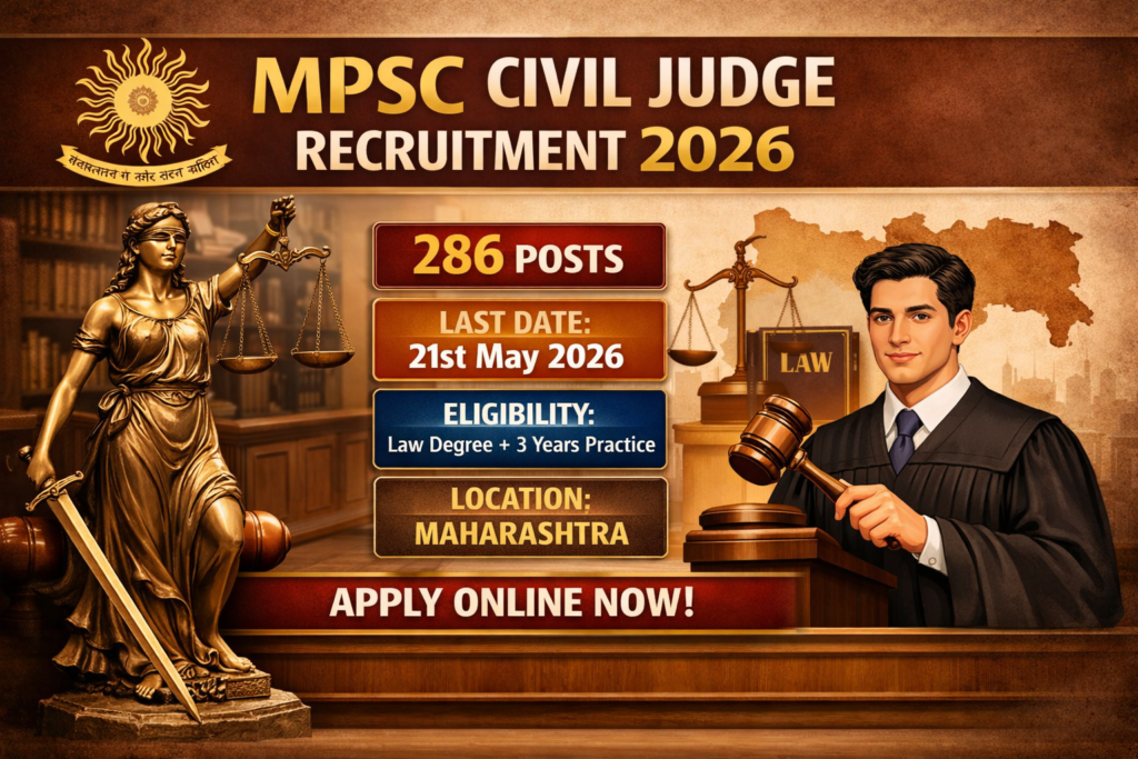 Promotional graphic for MPSC Civil Judge Recruitment 2026