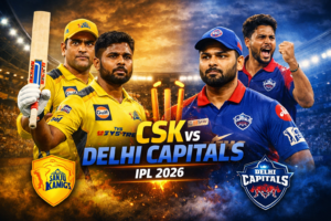 CSK विरुद्ध दिल्ली कॅपिटल्स IPL 2026 सामना – संजू सॅमसन आणि ऋषभ पंत यांच्यातील रोमांचक क्रिकेट सामना, दोन्ही संघांचे खेळाडू मैदानावर उत्साहाने खेळताना दिसत आहेत.